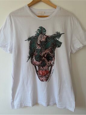 Alexander McQueen White Skull & Feather Graphic Tee